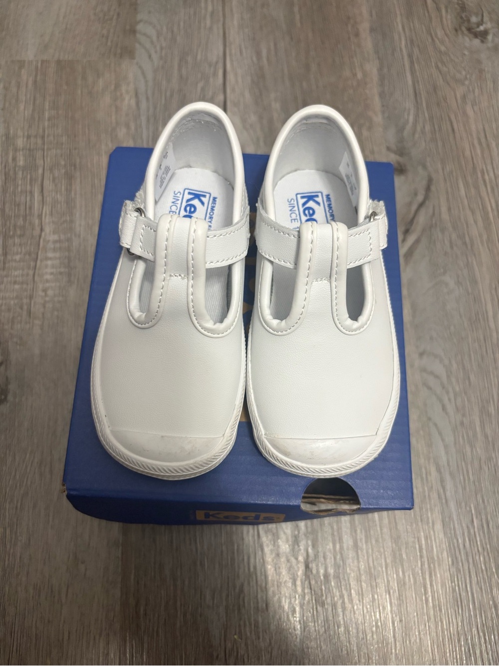 Keds Kids White T-Strap Leather School Shoes